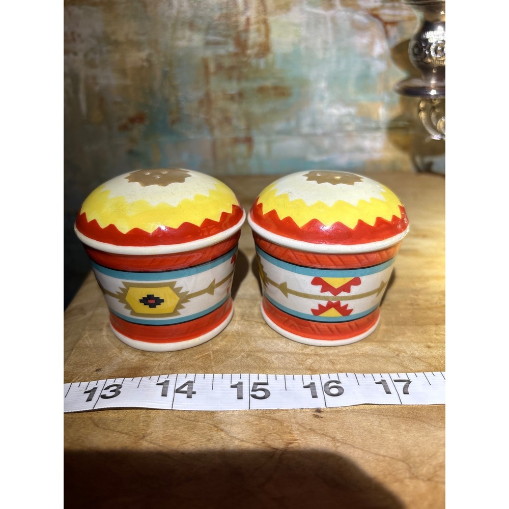 Southwestern Ceramic Salt and Pepper Shakers Multi-Color Geometric Set